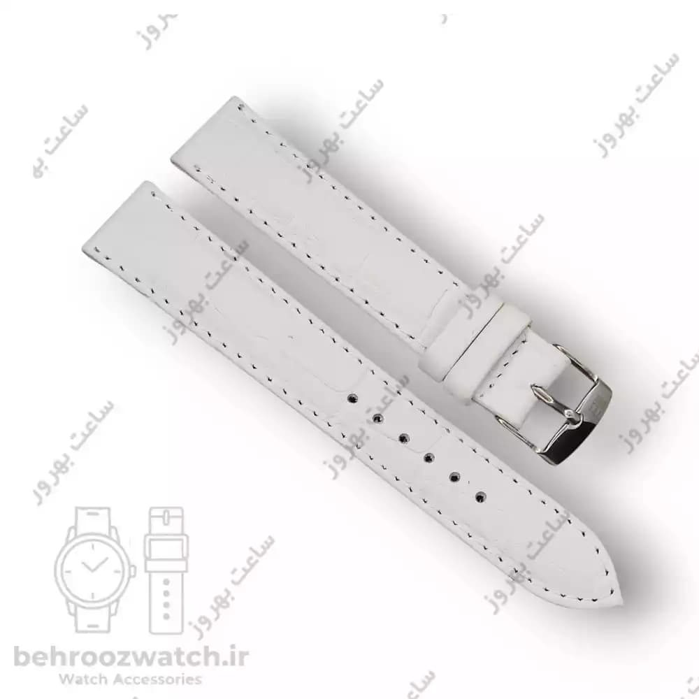 بند ساعت چرم طبیعی PG طرح کروکودیل سفید (سایز ۱۸) — تصویر ۲