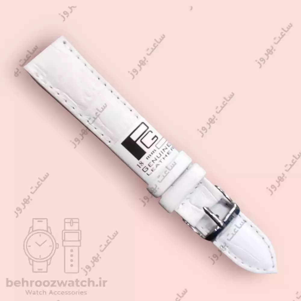 بند ساعت چرم طبیعی PG طرح کروکودیل سفید (سایز ۱۸)