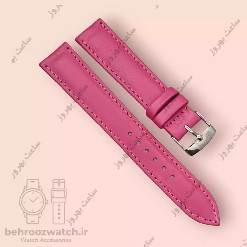 بند ساعت چرم طبیعی PG سرخابی (سایز ۱۸) — تصویر ۲