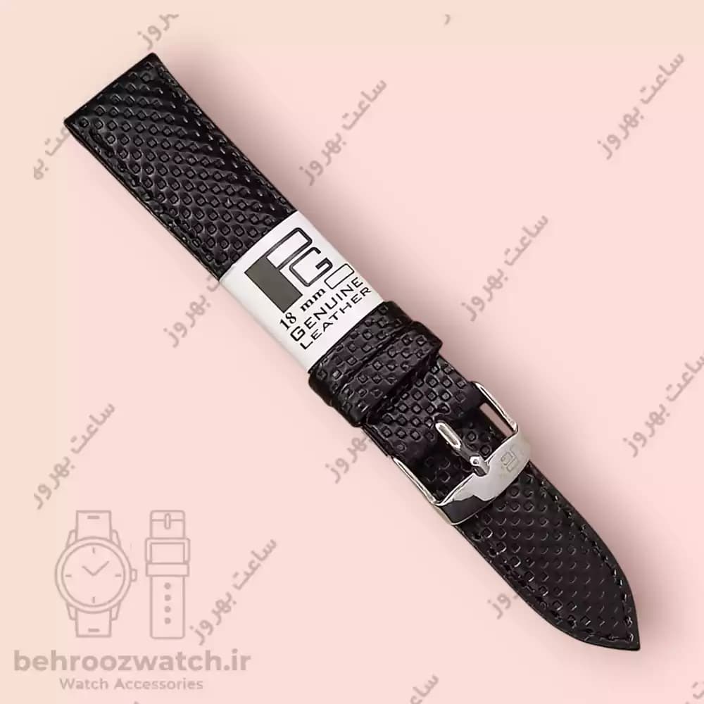 بند ساعت چرم طبیعی PG طرح دات مشکی (سایز ۱۸)