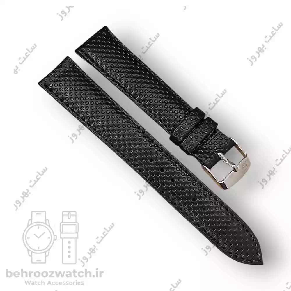 بند ساعت چرم طبیعی PG طرح دات مشکی (سایز ۱۸) — تصویر ۲