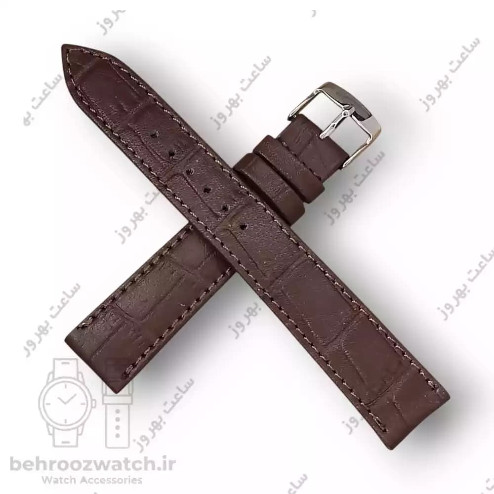 بند ساعت چرم طبیعی PG طرح کروکودیل قهوه ای سیر مات (سایز ۱۸) — تصویر ۴