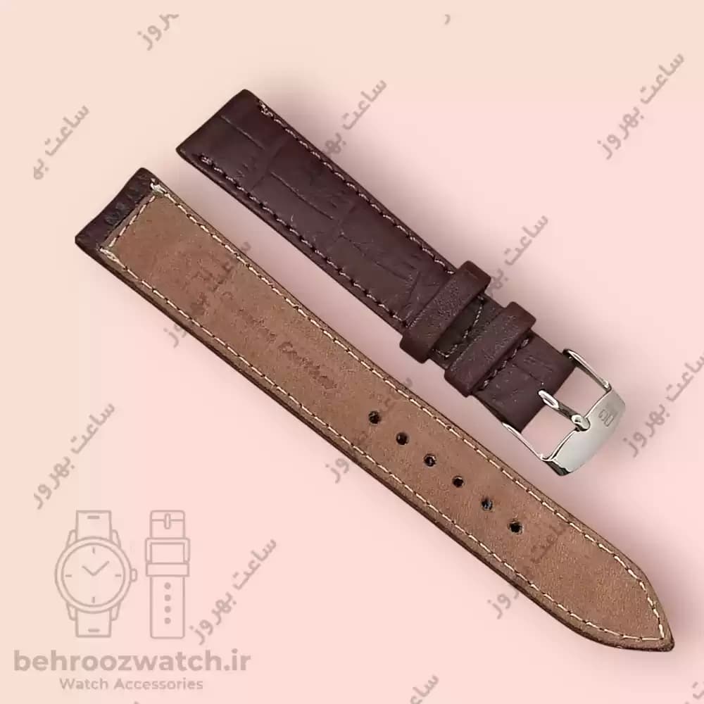 بند ساعت چرم طبیعی PG طرح کروکودیل قهوه ای سیر مات (سایز ۱۸) — تصویر ۳