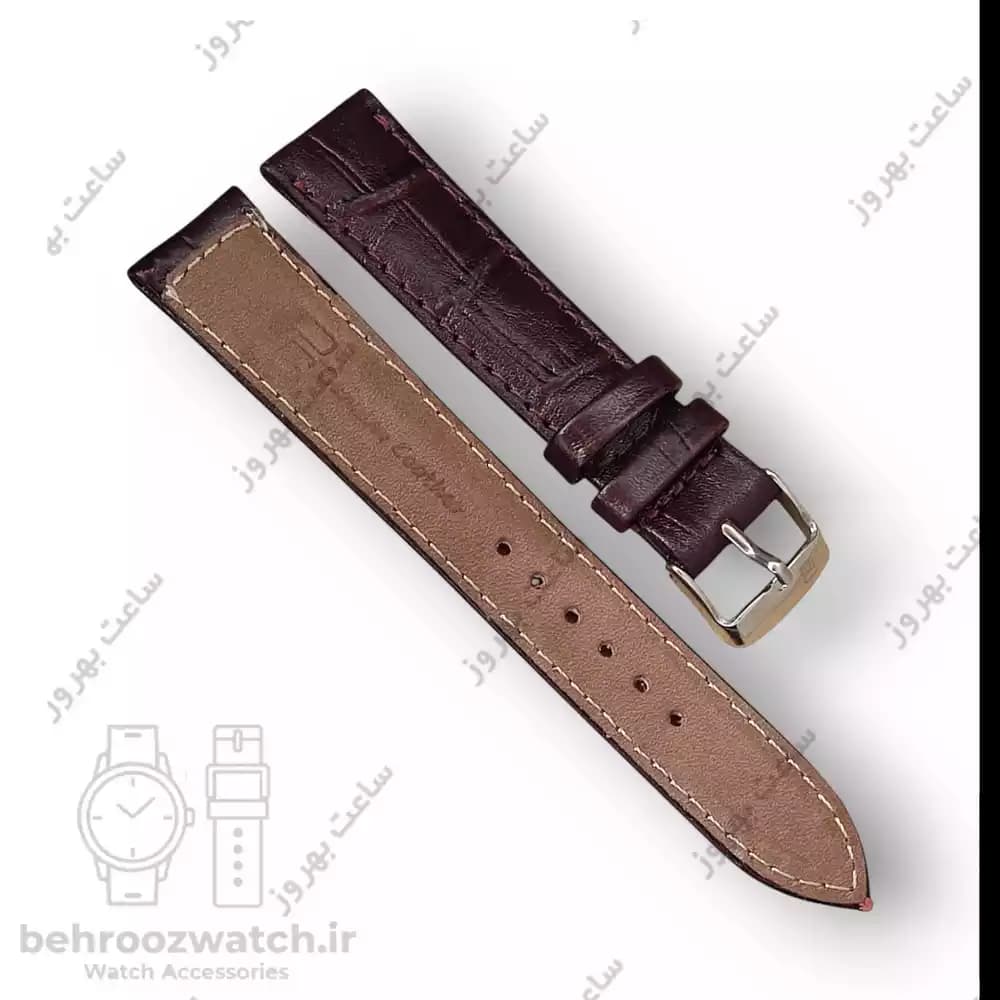 بند ساعت چرم طبیعی PG طرح کروکودیل قهوه ای سیر (سایز ۱۸) — تصویر ۳