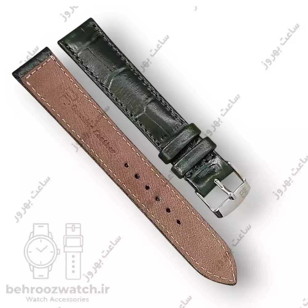 بند ساعت چرم طبیعی PG طرح کروکودیل سبز تیره (سایز ۱۸) — تصویر ۳