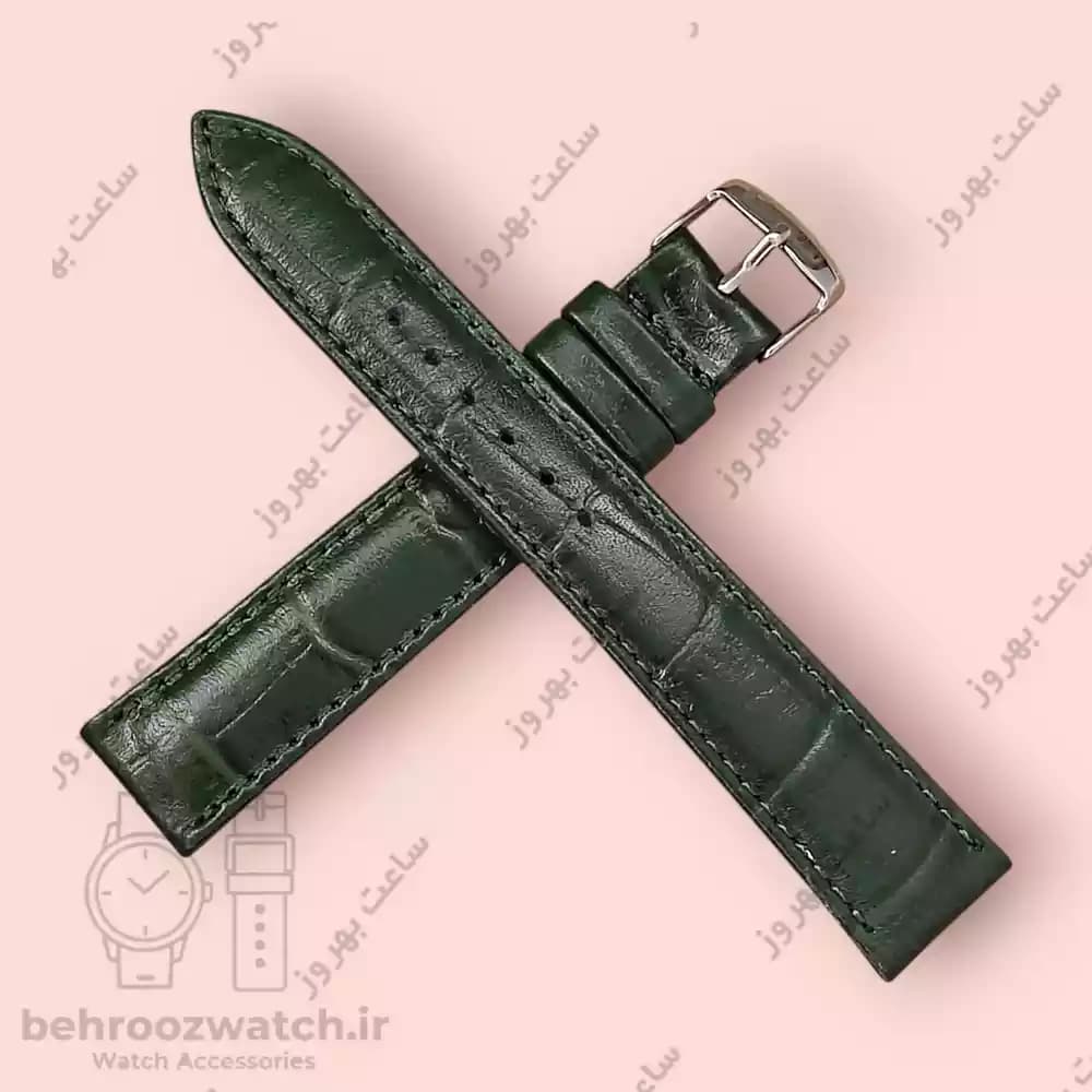 بند ساعت چرم طبیعی PG طرح کروکودیل سبز تیره (سایز ۱۸) — تصویر ۴