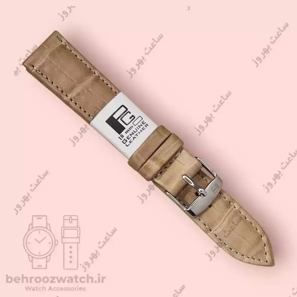 بند ساعت مچی چرم طبیعی خاکی طرح کروکودیل سایز 18