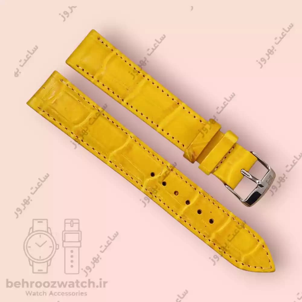 بند ساعت مچی چرم طبیعی کهربایی طرح کروکودیل سایز 18 — تصویر ۲