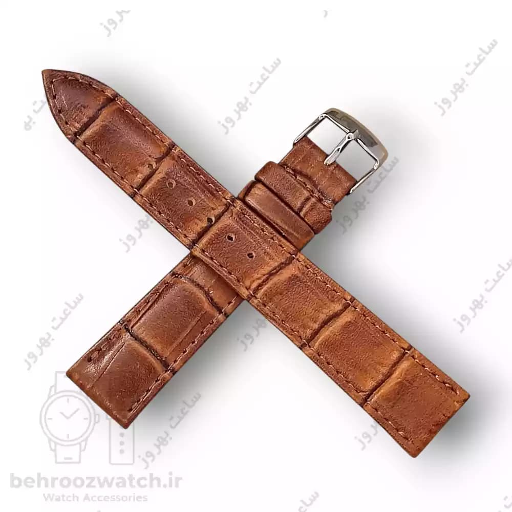 بند ساعت مچی چرم طبیعی قهوه ای متوسط طرح کروکودیل سایز 18 — تصویر ۴