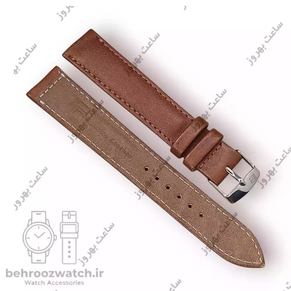 بند ساعت مچی چرم طبیعی PG سایز ۱۸ قهوه ای روشن — تصویر ۳