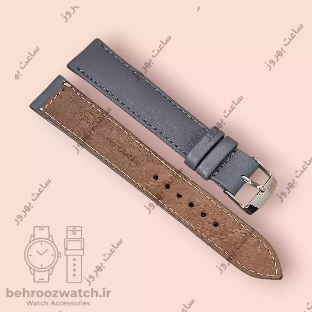 بند ساعت مچی چرم طبیعی PG سایز ۱۸ خاکستری – با کیفیت و شیک — تصویر ۳