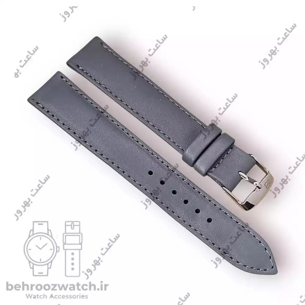 بند ساعت مچی چرم طبیعی PG سایز ۱۸ خاکستری – با کیفیت و شیک — تصویر ۲