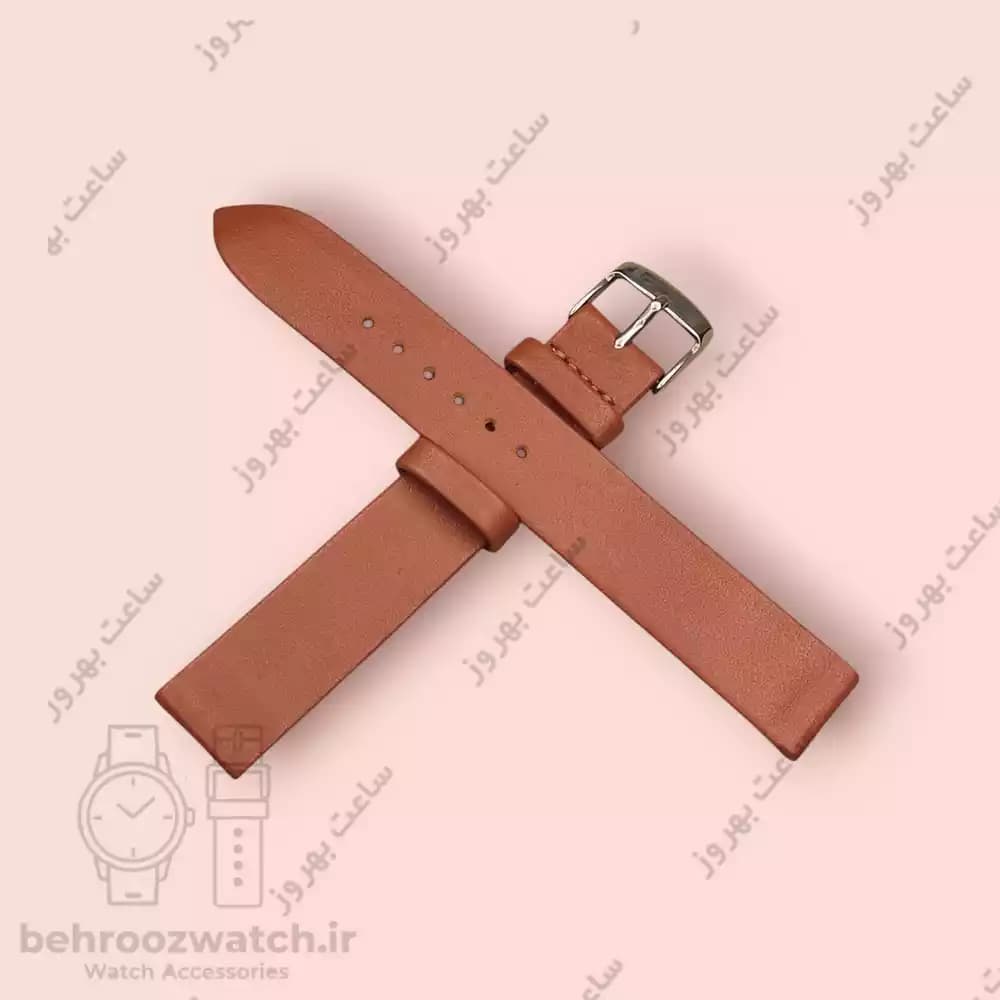 بند ساعت مچی زنانه چرم طبیعی PG سایز ۱۶ عسلی پر رنگ ساده — تصویر ۴