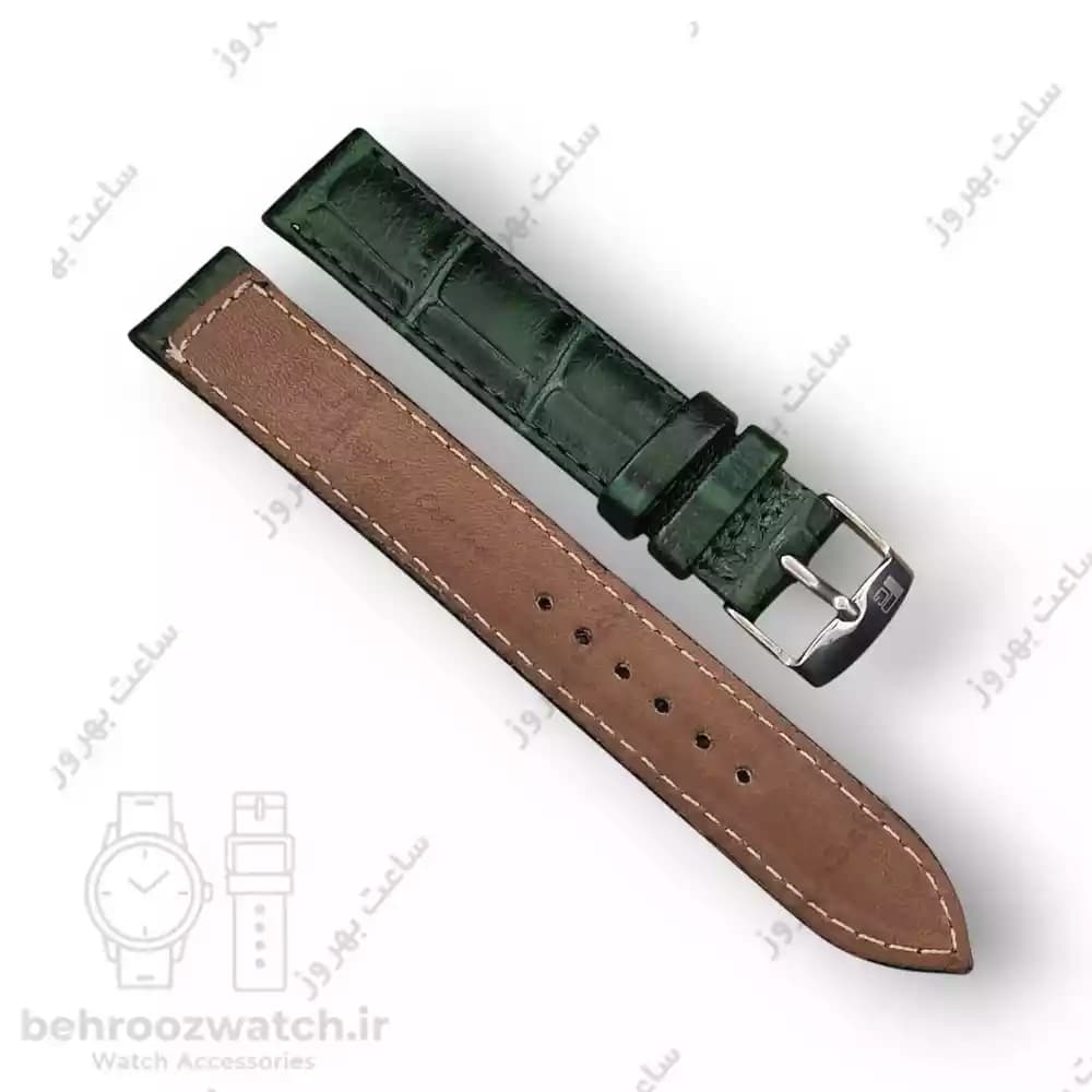 بند ساعت مچی زنانه چرم طبیعی PG طرح کروکودیلی سبز سایز 16 — تصویر ۳