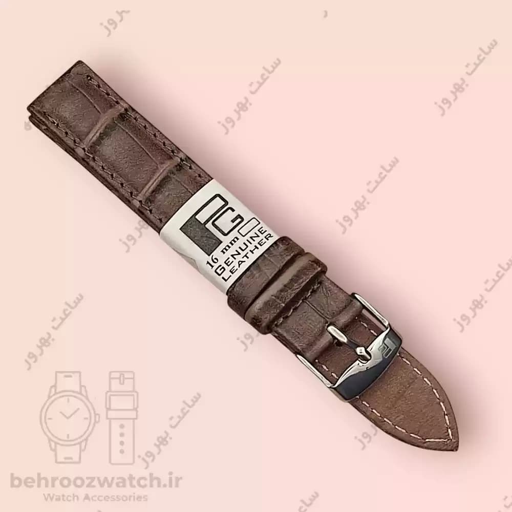 بند ساعت مچی زنانه چرم طبیعی PG طرح کروکودیلی خاکی سایز 16: لوکس و متمایز