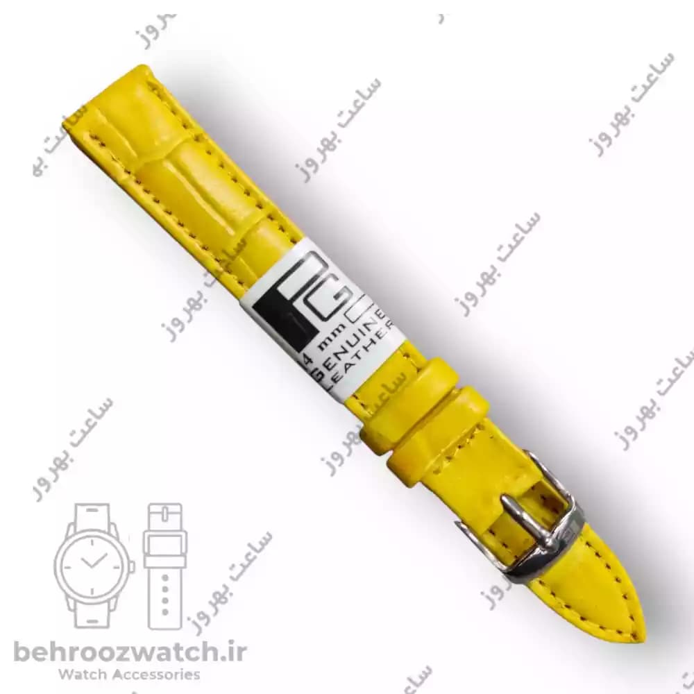 بند ساعت مچی زنانه چرم طبیعی PG طرح کروکودیلی کهربایی سایز 14