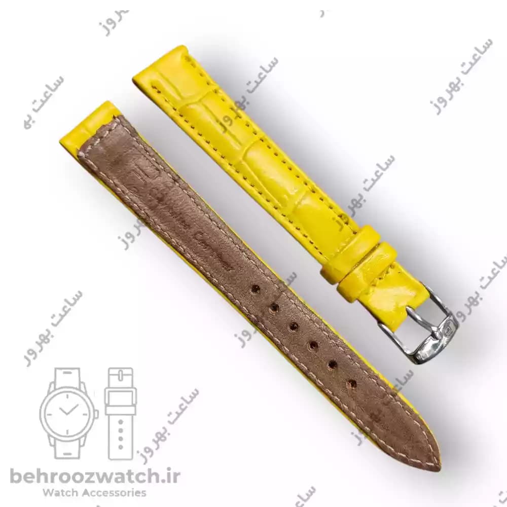 بند ساعت مچی زنانه چرم طبیعی PG طرح کروکودیلی کهربایی سایز 14 — تصویر ۳