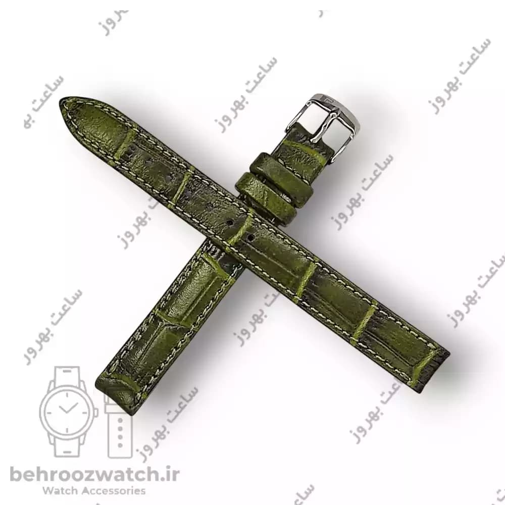 بند ساعت مچی زنانه چرم طبیعی PG طرح دار سبز ارتشی سایز 12 — تصویر ۳