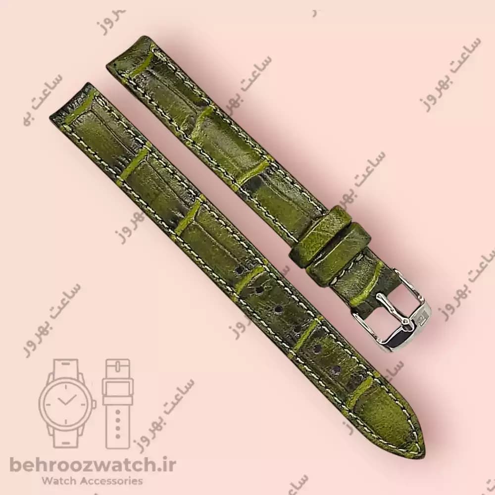 بند ساعت مچی زنانه چرم طبیعی PG طرح دار سبز ارتشی سایز 12 — تصویر ۴