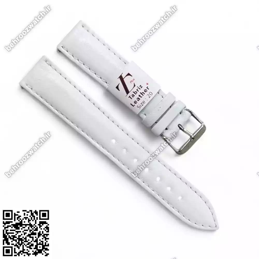 بند ساعت مچی چرم طبیعی چرم تبریز ساده سفید سایز 20