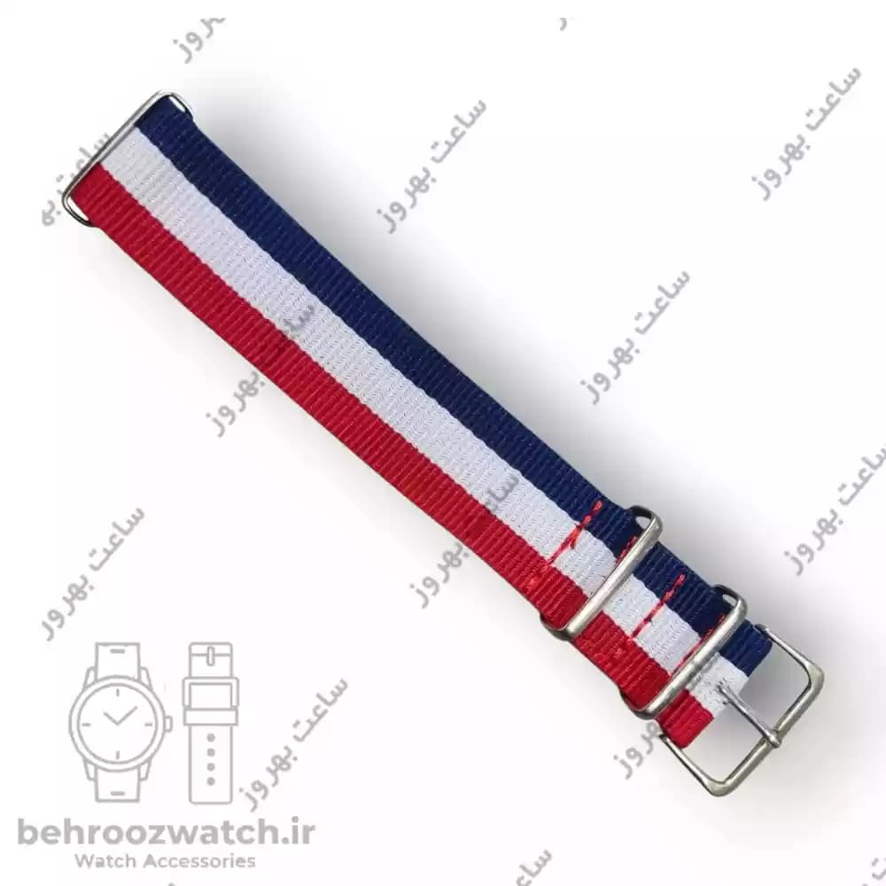 🇫🇷 بند برزنتی ناتو ۲۰ میلی‌متری (آبی، سفید، قرمز)