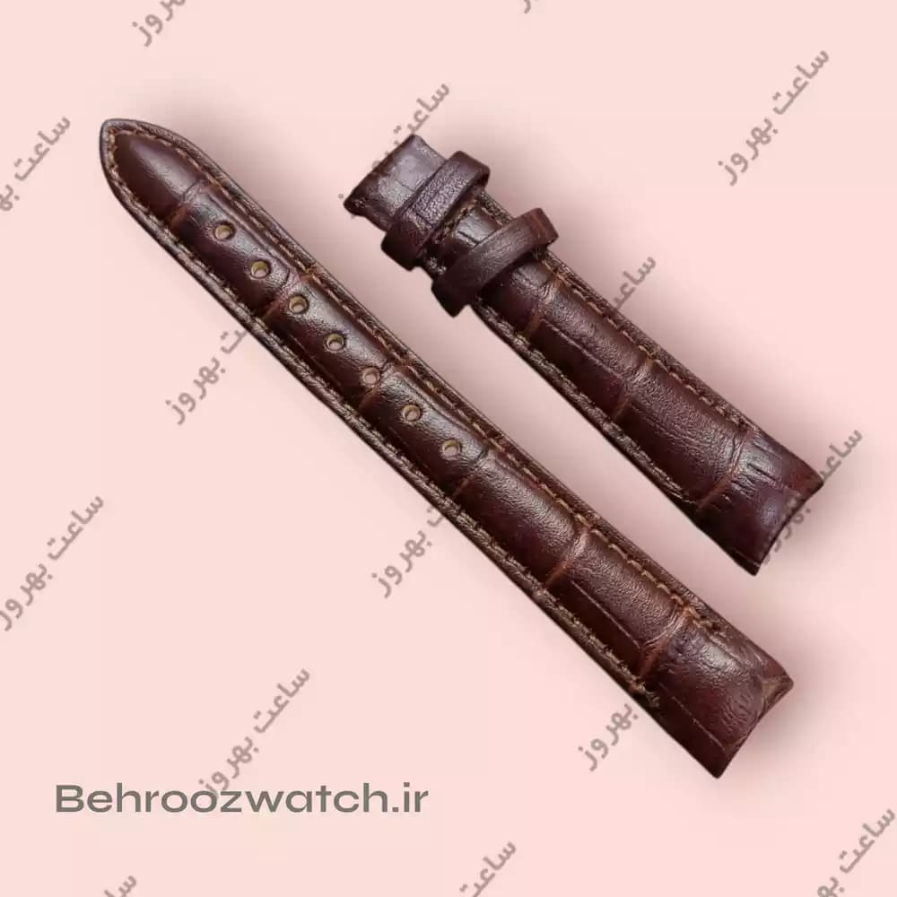 بند ساعت مچی چرم فیکس ژنو قهوه‌ای سیر طرح‌دار | سایز 16 | شیک و بادوام — تصویر ۲