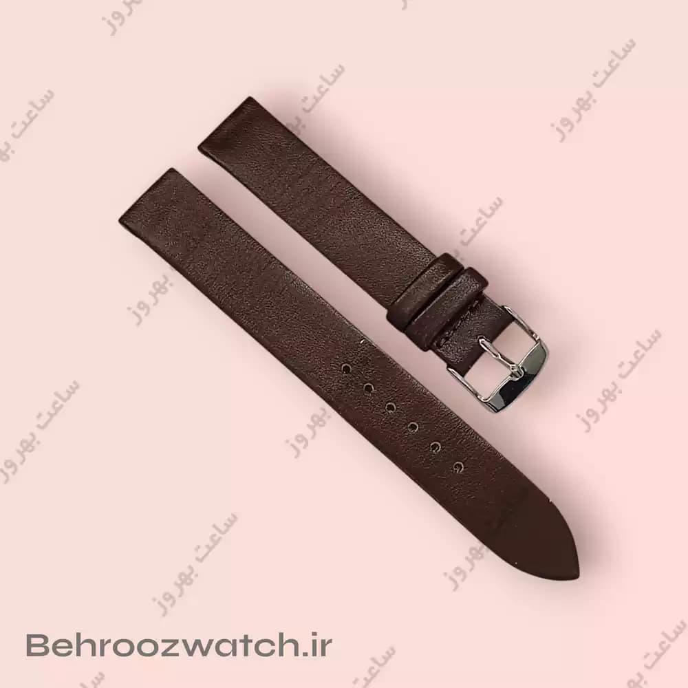 بند ساعت مچی زنانه چرم طبیعی PG ساده بدون دوخت قهوه ای سیر سایز 16 — تصویر ۲