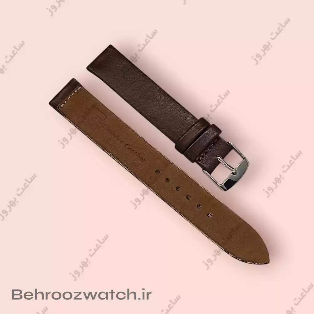 بند ساعت مچی زنانه چرم طبیعی PG ساده بدون دوخت قهوه ای سیر سایز 16 — تصویر ۴