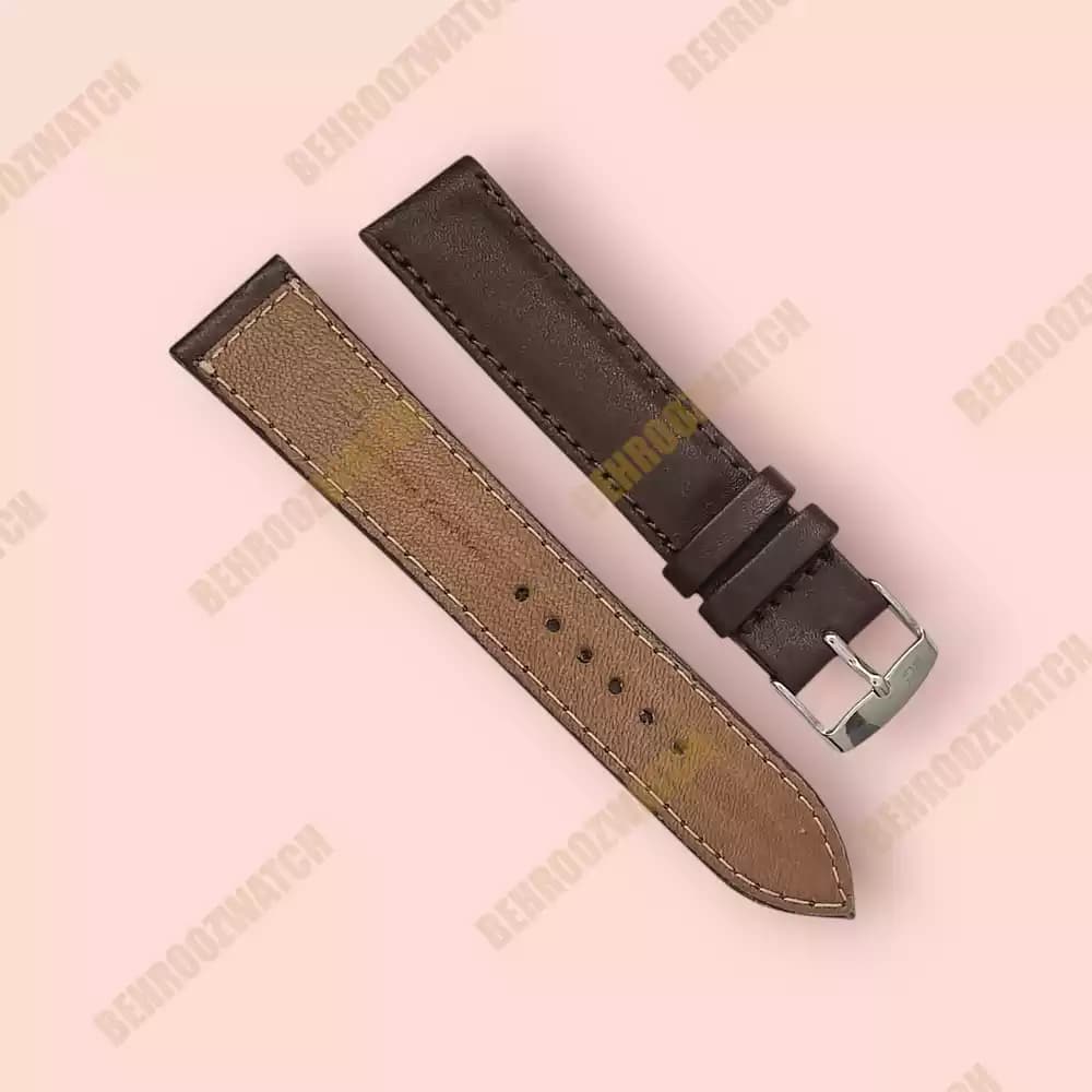 بند ساعت مچی مردانه چرم طبیعی PG ساده قهوه ای تیره سایز 20 — تصویر ۳