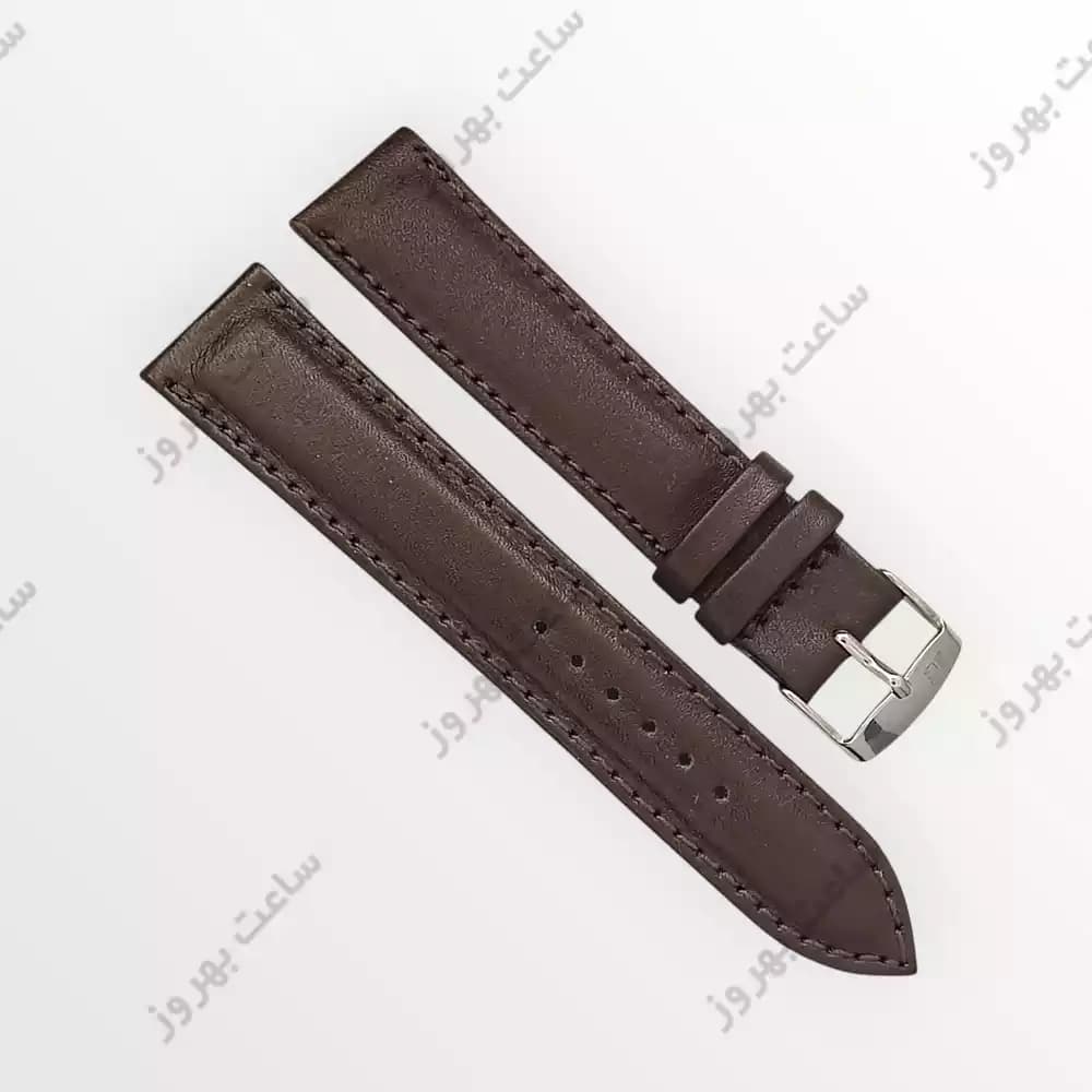 بند ساعت مچی مردانه چرم طبیعی PG ساده قهوه ای تیره سایز 20 — تصویر ۲