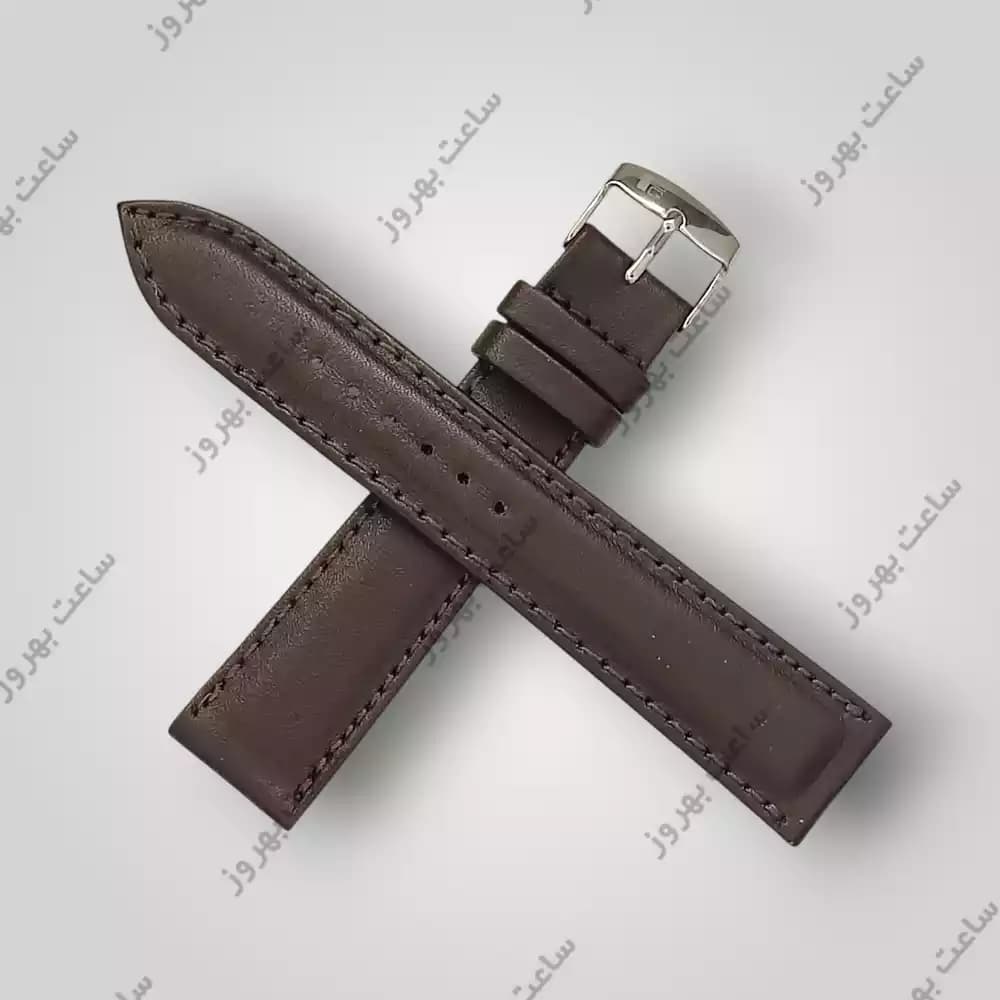 بند ساعت مچی مردانه چرم طبیعی PG ساده قهوه ای تیره سایز 20 — تصویر ۴