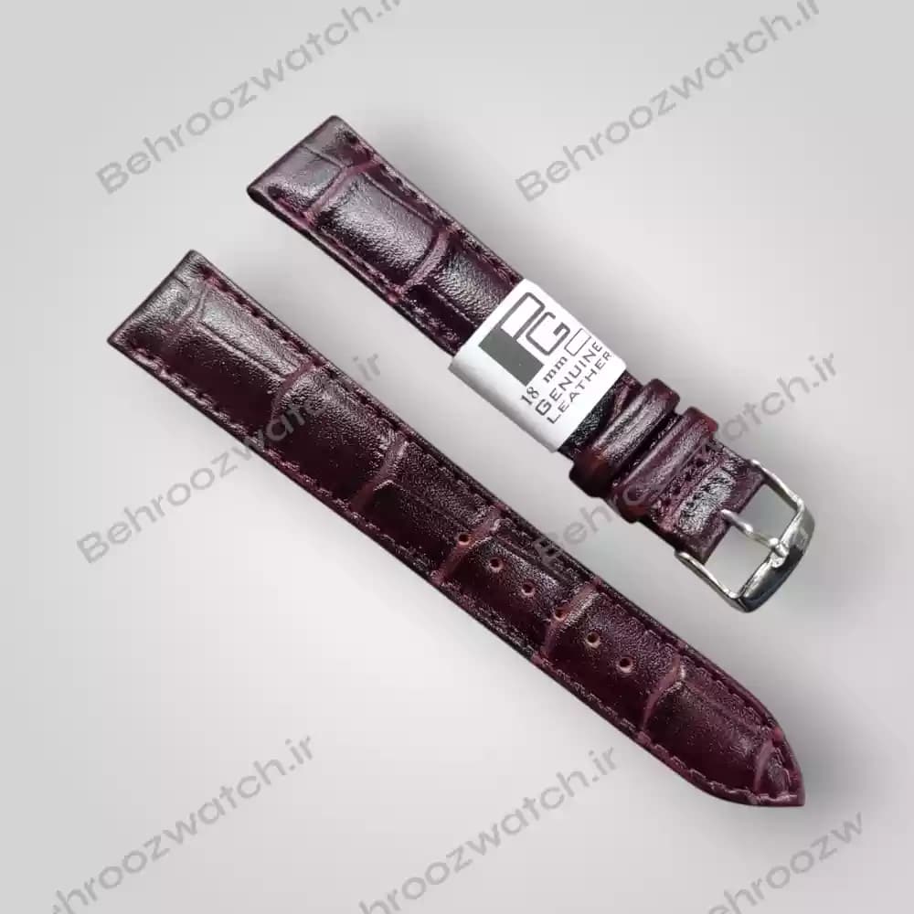 بند ساعت مچی چرم طبیعی PG طرح دار آلبالویی سایز 18 — تصویر ۲
