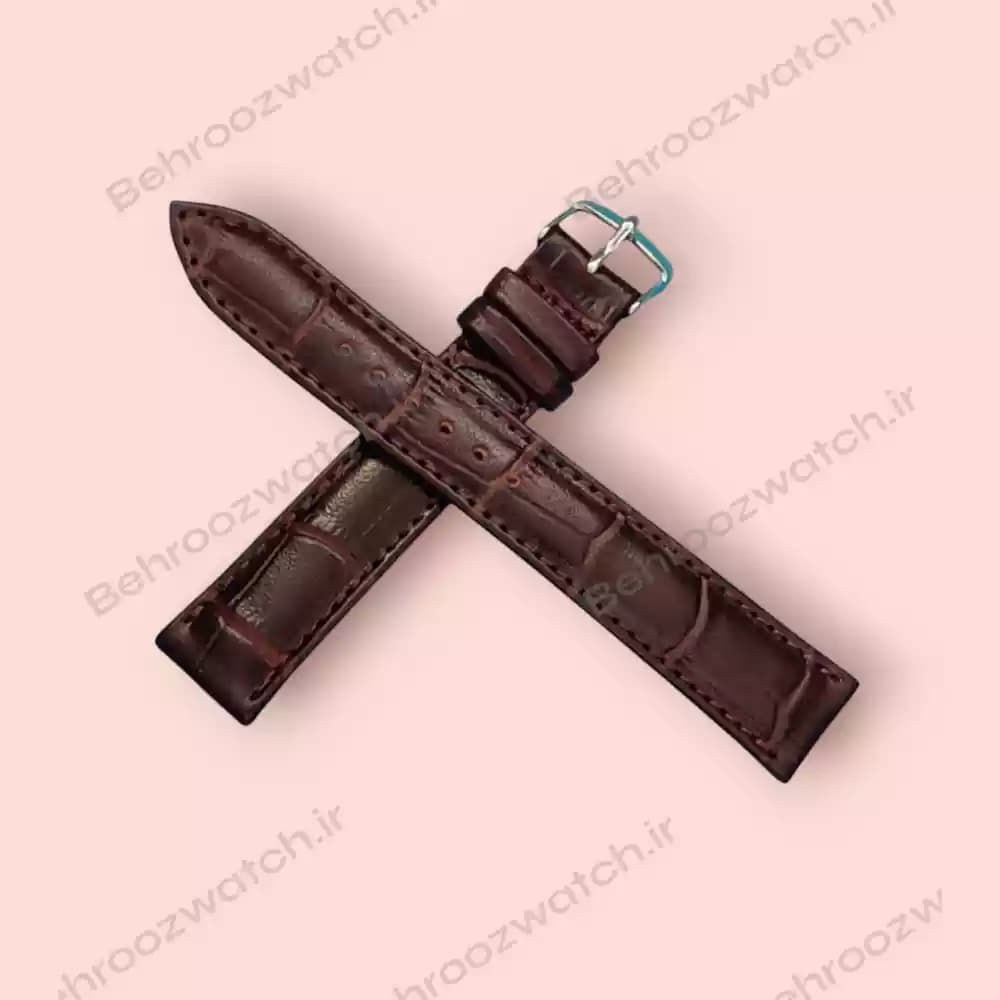 بند ساعت مچی چرم طبیعی PG طرح دار آلبالویی سایز 18 — تصویر ۳