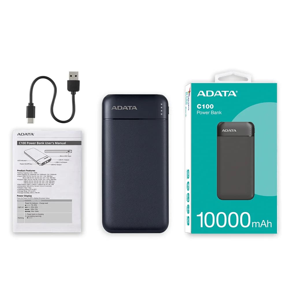 پاور بانک ای دیتا 10000 میلی آمپر ADATA C100 — تصویر ۶