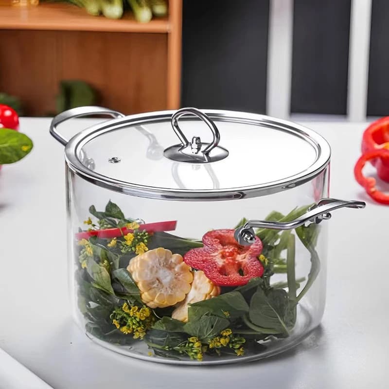 قابلمه پیرکس مدل شعله مستقیم دسته استیل کد 3.5L سایز 20 — تصویر ۸
