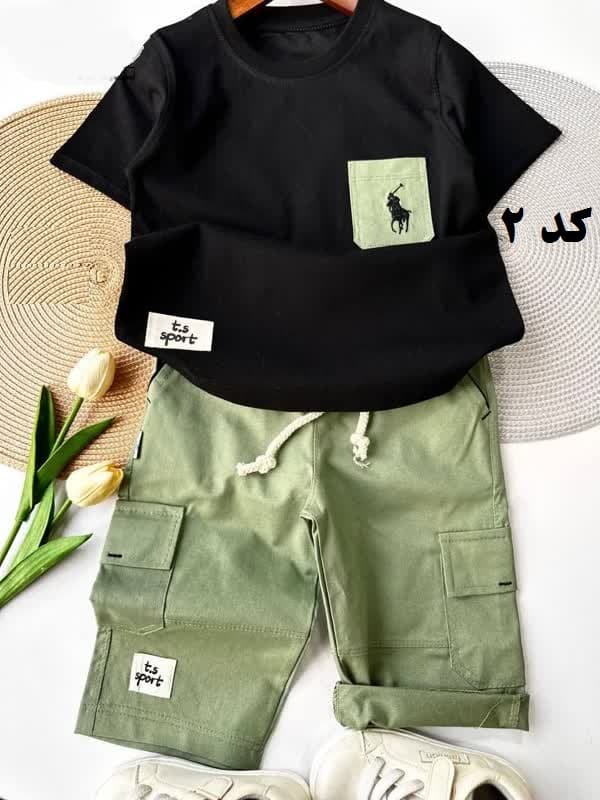 تیشرت شلوارک پسرانه مشکی جیب‌دار — تصویر ۲