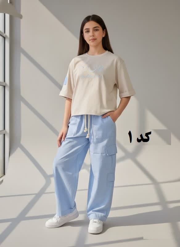 کراپ شلوار دخترانه شیک طرح قلب و چشمک