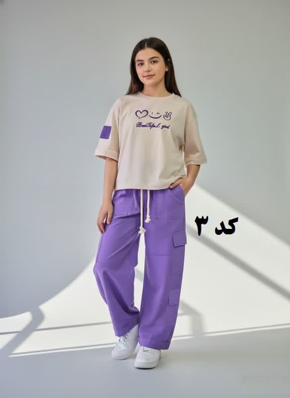 کراپ شلوار دخترانه شیک طرح قلب و چشمک — تصویر ۴