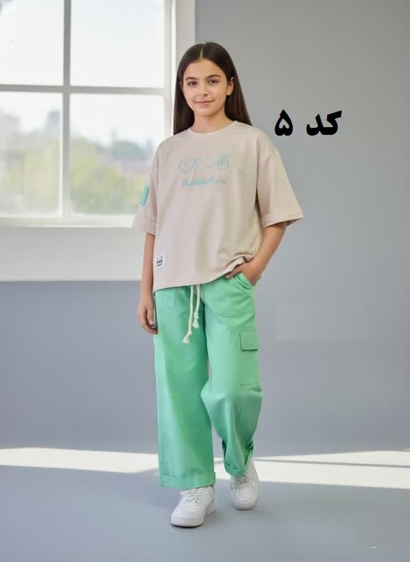 کراپ شلوار دخترانه شیک طرح قلب و چشمک — تصویر ۶