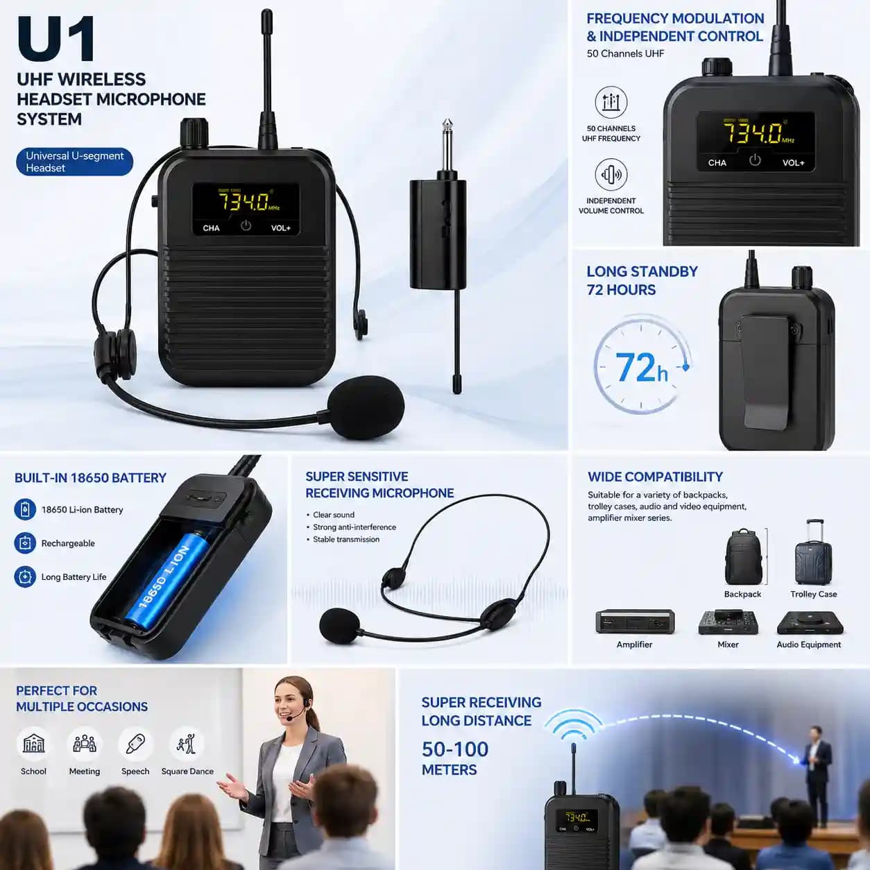میکروفون بی‌سیم هدستی U1 UHF — تصویر ۲