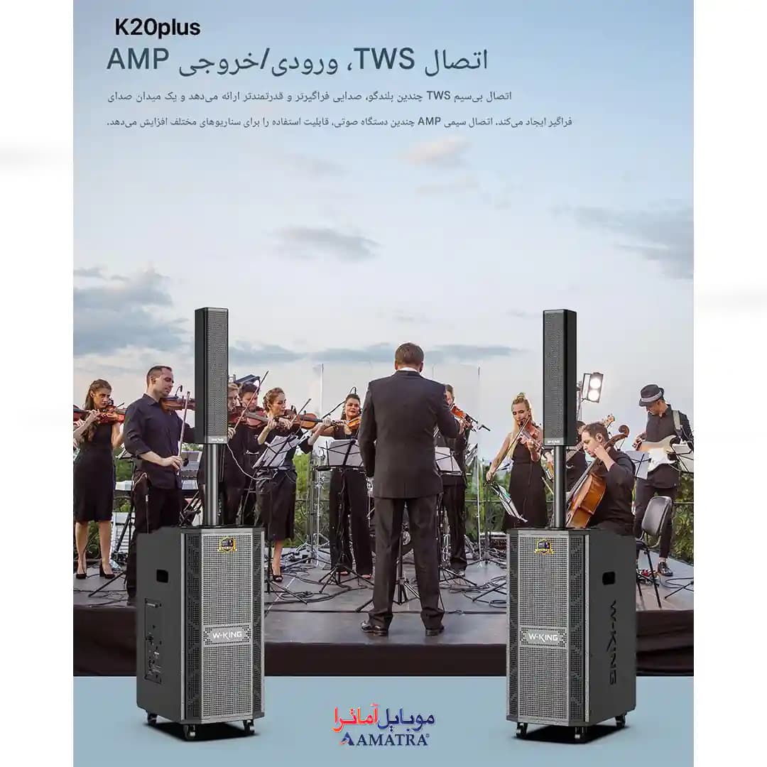 اسپیکر بلوتوثی 400 وات دبلیو کینگ همراه با 2 میکروفن مدل W-King K20Plus — تصویر ۷