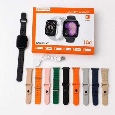 ساعت هوشمند KEQIWEAR مدل KW88 MAX با 10 مدل بند و قابلیت اتصال به گوشی | مشکی