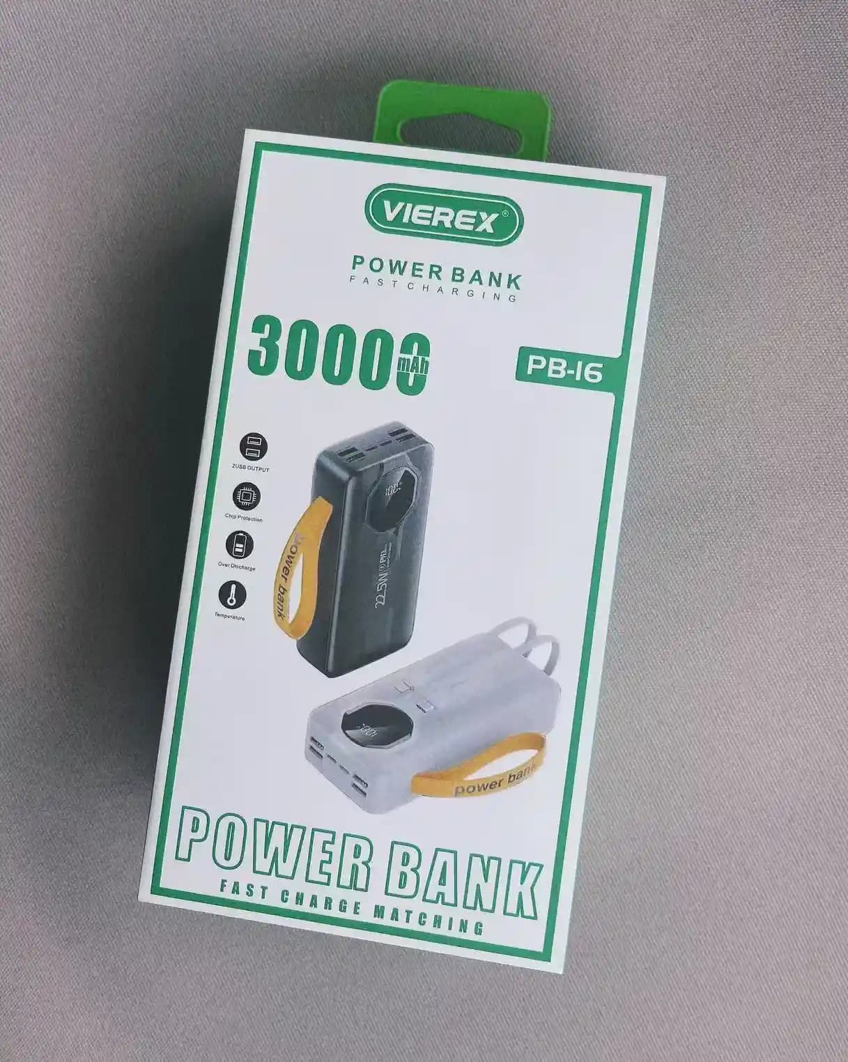 پاوربانک 30000 میلی آمپر فست شارژ با کابل داخلی مدل Virex PB-16 — تصویر ۲