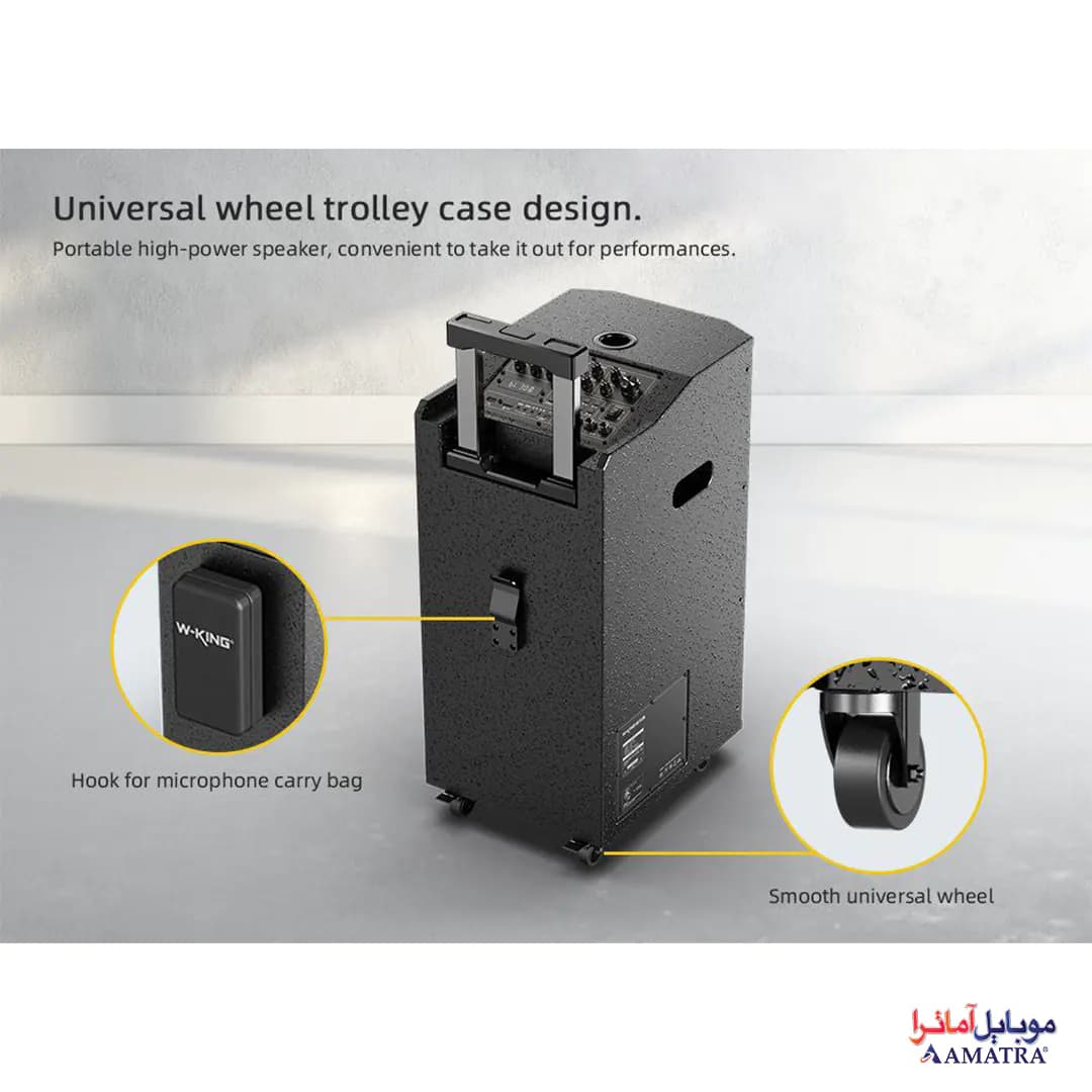 اسپیکر بلوتوثی ۱۲۰ وات دبلیو کینگ به همراه ۲ میکروفون مدل W-King K12 — تصویر ۲