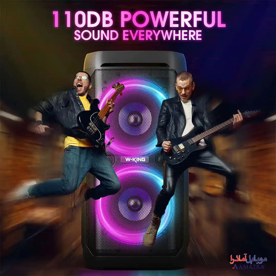 پارتی باکس ۱۰۰ وات با دو میکروفون مدل W-King T11 Plus — تصویر ۳