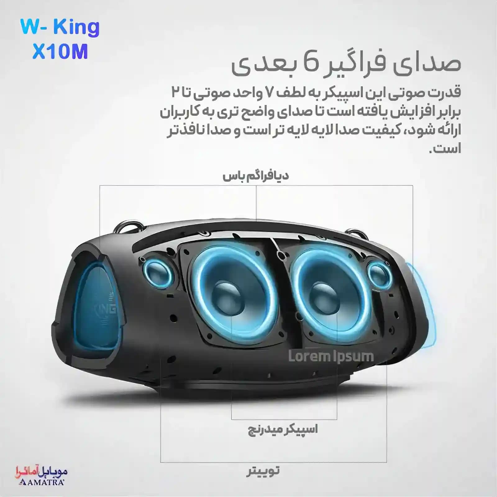 اسپیکر‌ بلوتوثی قابل حمل دبلیو کینگ مدل W-king X10M — تصویر ۵