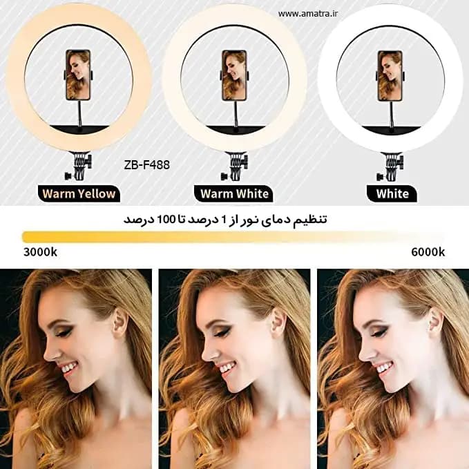 رینگ لایت 22 اینچ 100 وات مدل ZB-F488 با سه پایه تلسکوپی — تصویر ۲