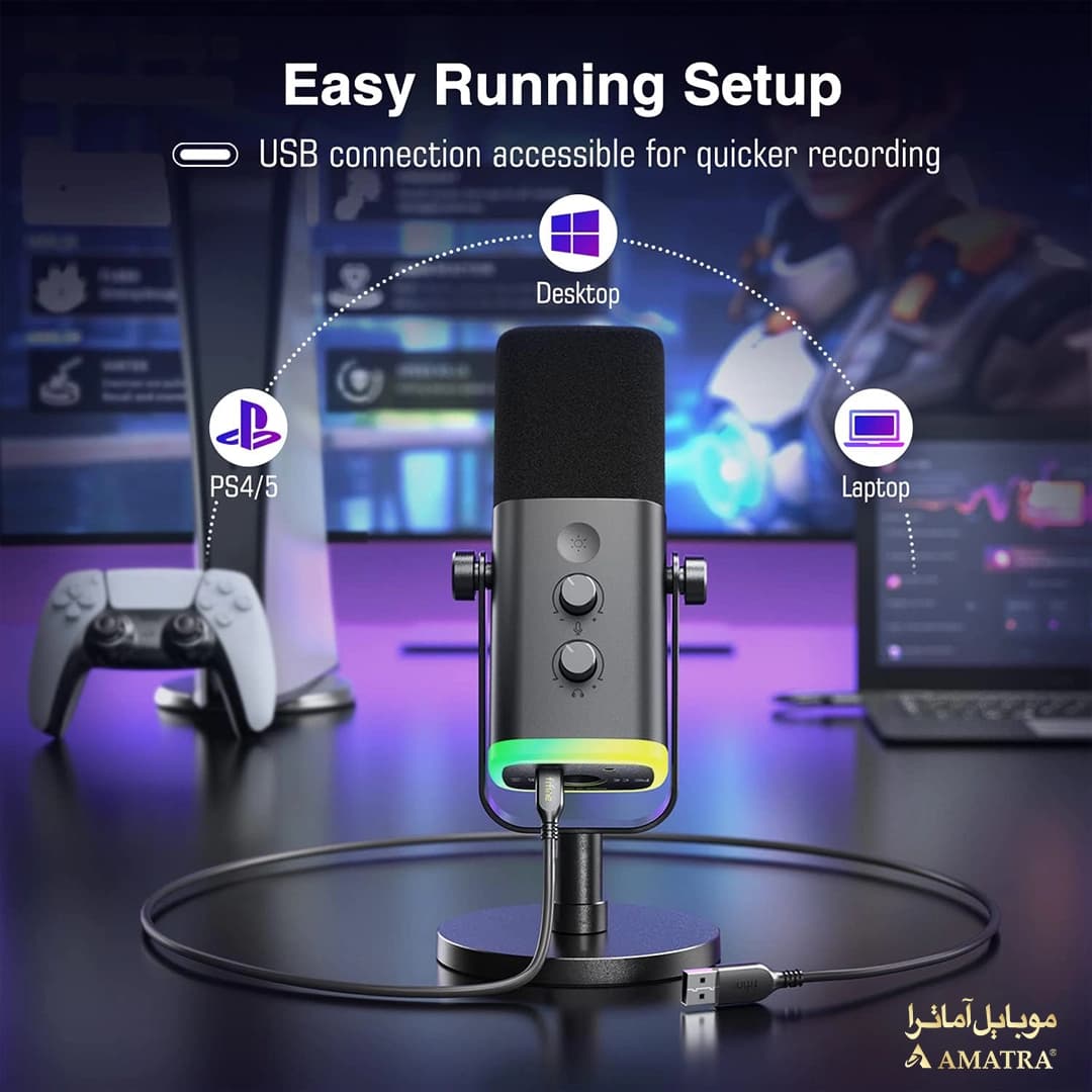 میکروفن حرفه‌ای دینامیک کندانسر گیمینگ فای فاین مدل fifine AM8 — تصویر ۲