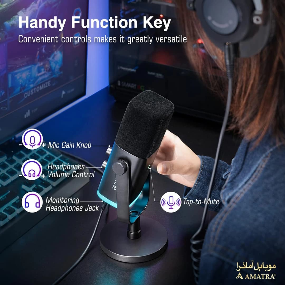 میکروفن حرفه‌ای دینامیک کندانسر گیمینگ فای فاین مدل fifine AM8 — تصویر ۴