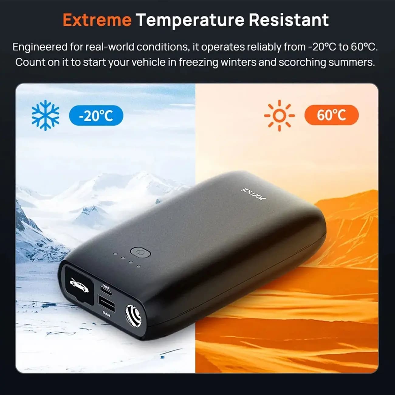جامپ استارتر خودرو شیائومی Xiaomi 70mai PS07 new version پاوربانک ظرفیت 10400 میلی‌آمپرساعت با توان استارت 1000 آمپر — تصویر ۷